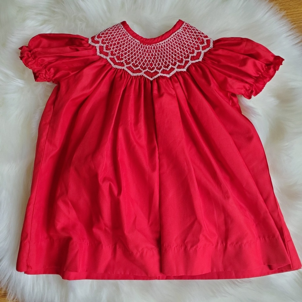 Festive Hand Smocked Holiday Bishop Dress